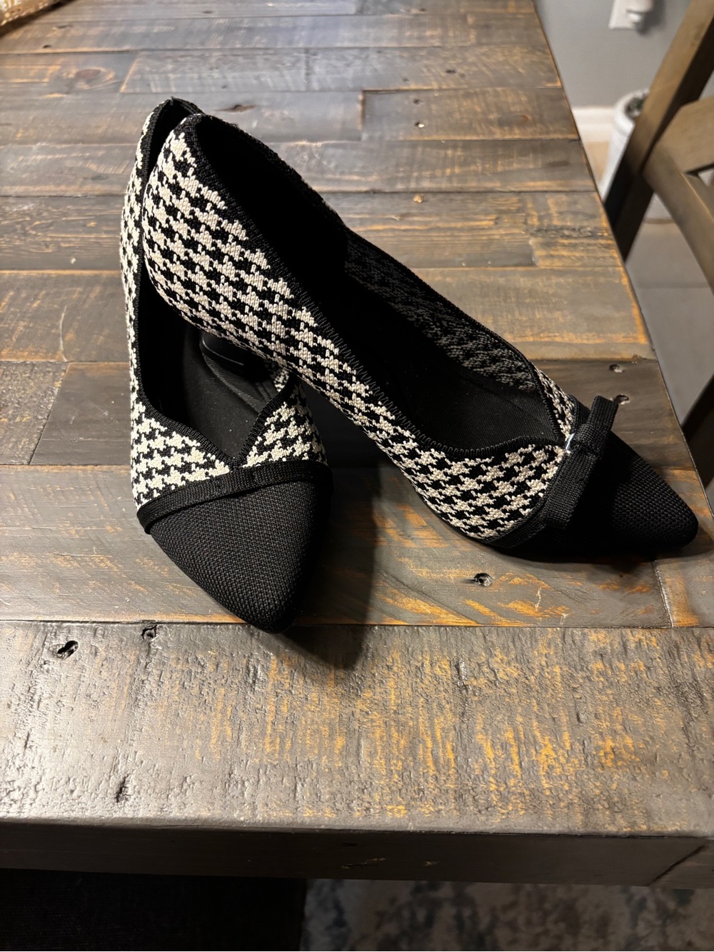 Classic Black and White Houndstooth Pointed Toe Heels